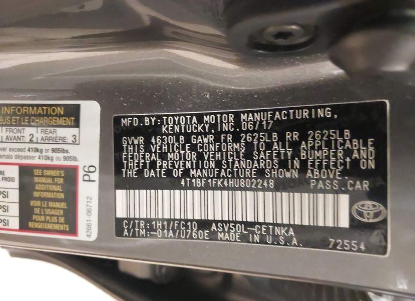 Photo 9 of 2017 Toyota Camry LE (VIN 4T1BF1FK4HU802248)