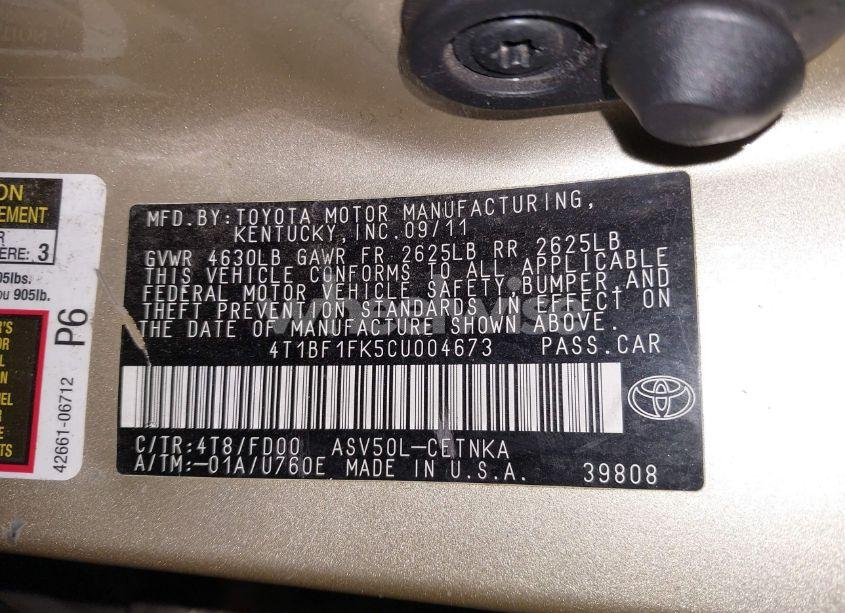 Photo 9 of 2012 Toyota Camry LE (VIN 4T1BF1FK5CU004673)