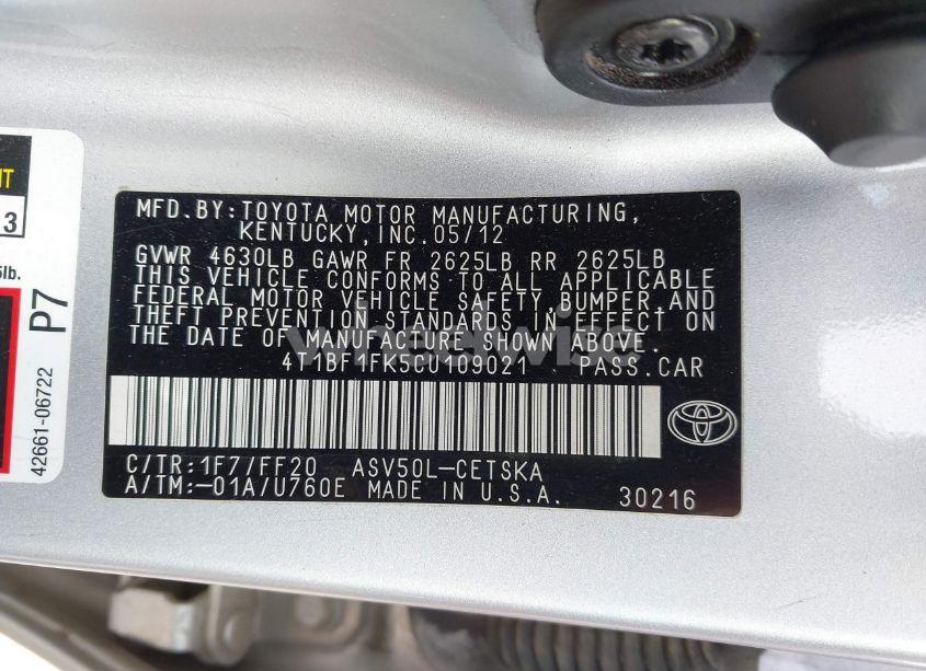 Photo 9 of 2012 Toyota Camry SE (VIN 4T1BF1FK5CU109021)