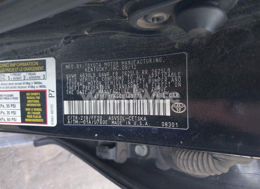 Photo 9 of 2012 Toyota Camry SE (VIN 4T1BF1FK5CU169770)