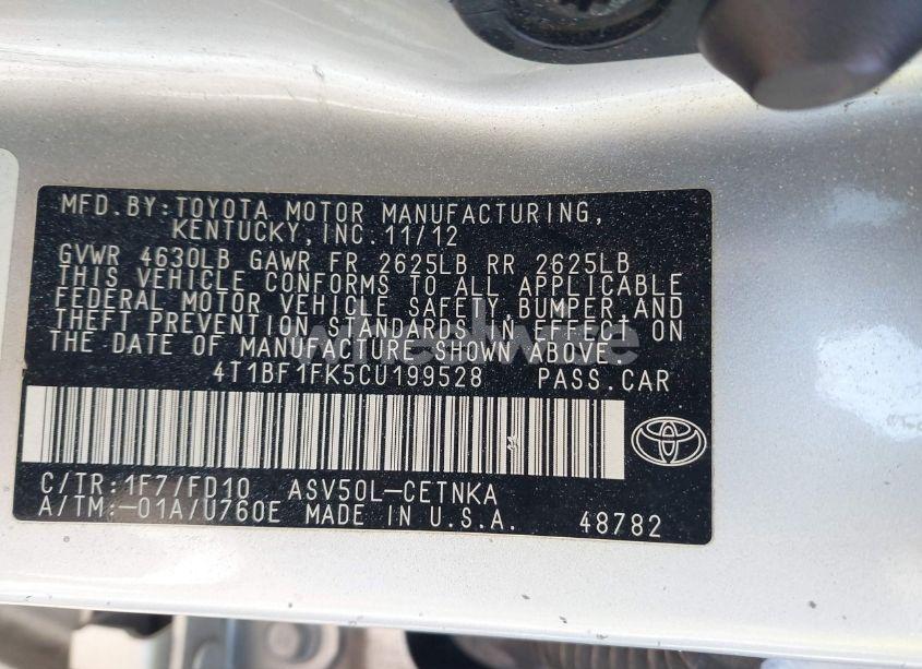 Photo 9 of 2012 Toyota Camry LE (VIN 4T1BF1FK5CU199528)