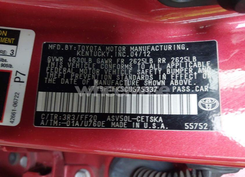 Photo 9 of 2012 Toyota Camry SE (VIN 4T1BF1FK5CU575337)