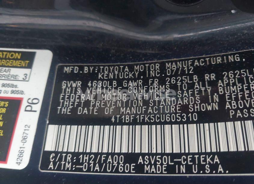 Photo 9 of 2012 Toyota Camry L (VIN 4T1BF1FK5CU605310)