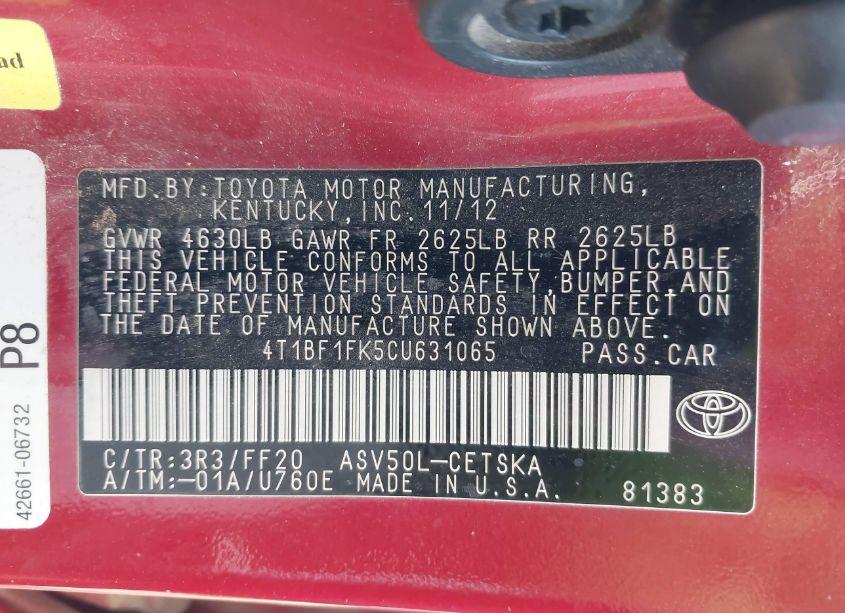 Photo 9 of 2012 Toyota Camry SE LIMITED EDITION (VIN 4T1BF1FK5CU631065)