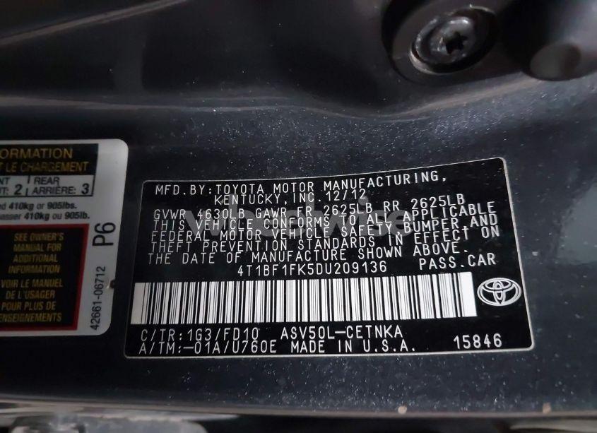 Photo 9 of 2013 Toyota Camry LE (VIN 4T1BF1FK5DU209136)