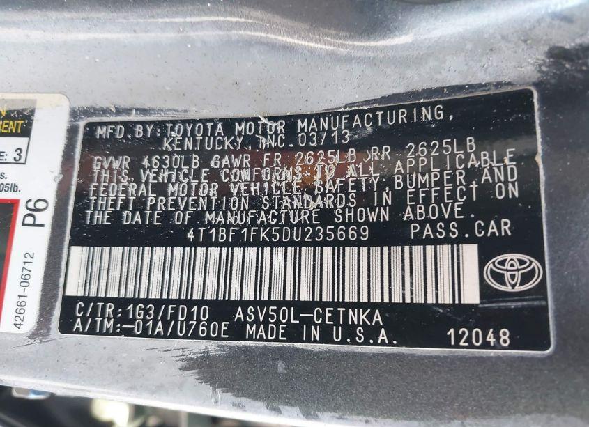 Photo 9 of 2013 Toyota Camry LE (VIN 4T1BF1FK5DU235669)