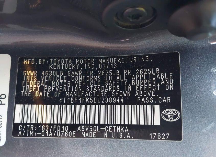 Photo 9 of 2013 Toyota Camry LE (VIN 4T1BF1FK5DU238944)