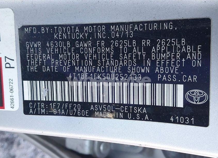 Photo 9 of 2013 Toyota Camry SE (VIN 4T1BF1FK5DU252133)