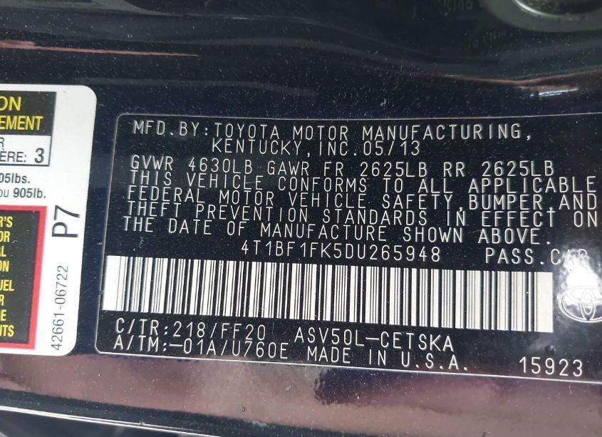 Photo 9 of 2013 Toyota Camry SE (VIN 4T1BF1FK5DU265948)
