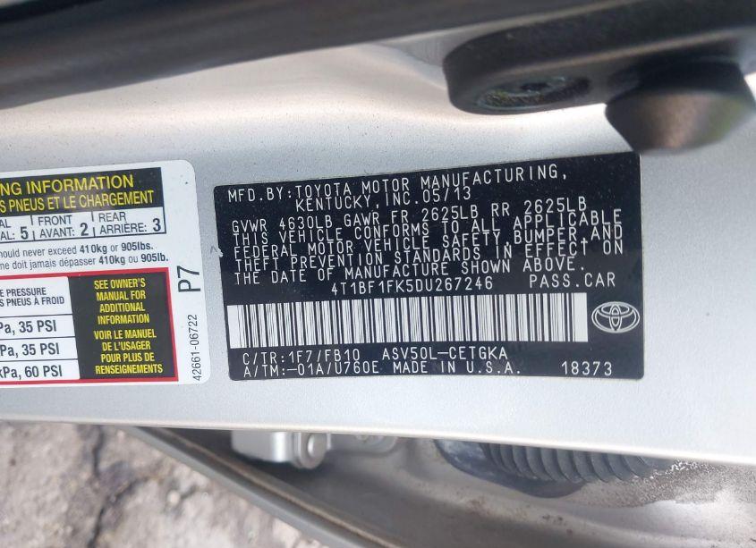 Photo 9 of 2013 Toyota Camry XLE (VIN 4T1BF1FK5DU267246)