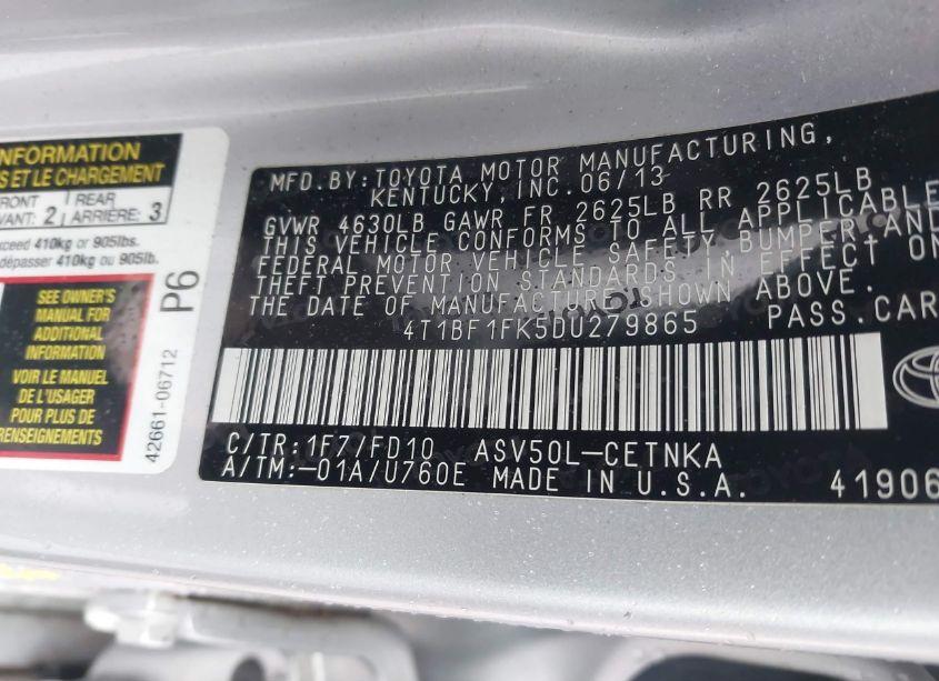 Photo 9 of 2013 Toyota Camry LE (VIN 4T1BF1FK5DU279865)