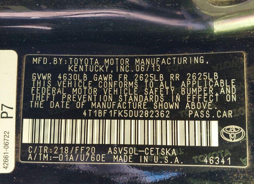 Photo 9 of 2013 Toyota Camry SE (VIN 4T1BF1FK5DU282362)