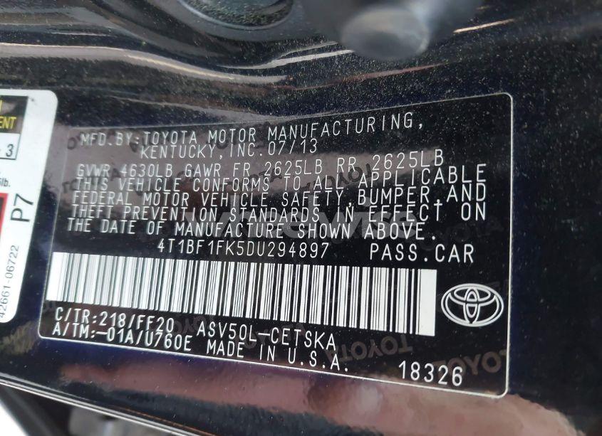Photo 9 of 2013 Toyota Camry SE (VIN 4T1BF1FK5DU294897)