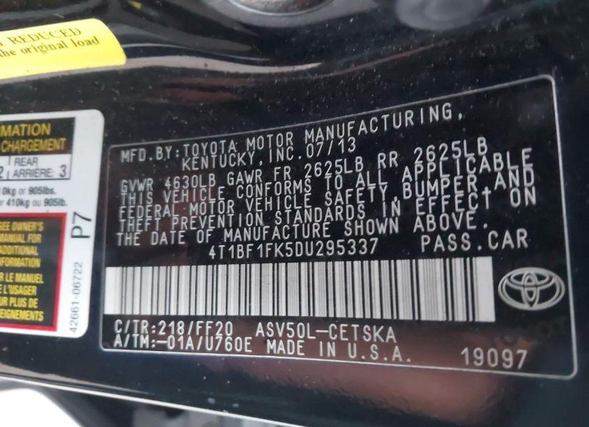 Photo 9 of 2013 Toyota Camry SE (VIN 4T1BF1FK5DU295337)