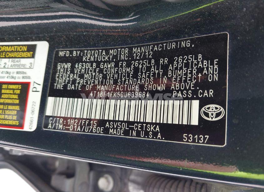 Photo 9 of 2013 Toyota Camry SE (VIN 4T1BF1FK5DU639684)