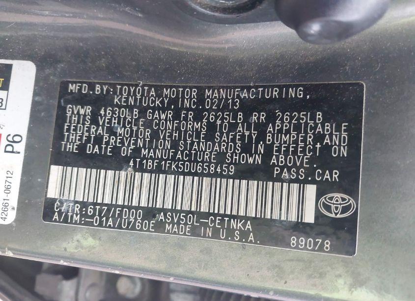 Photo 9 of 2013 Toyota Camry LE (VIN 4T1BF1FK5DU658459)