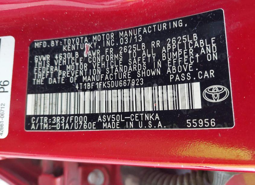 Photo 9 of 2013 Toyota Camry LE (VIN 4T1BF1FK5DU667923)