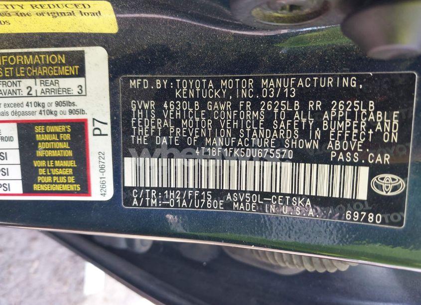 Photo 9 of 2013 Toyota Camry SE (VIN 4T1BF1FK5DU675570)