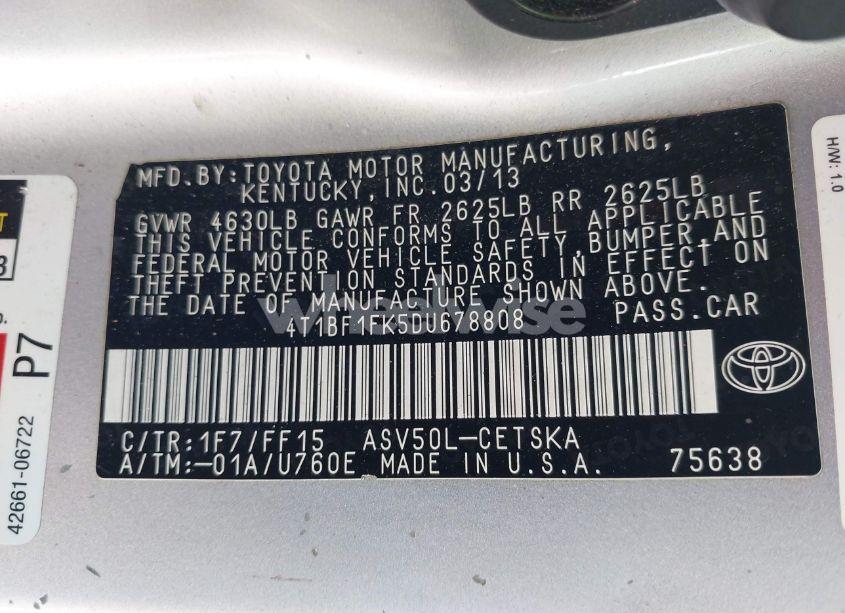 Photo 9 of 2013 Toyota Camry SE (VIN 4T1BF1FK5DU678808)