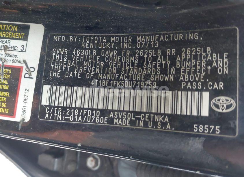 Photo 9 of 2013 Toyota Camry LE (VIN 4T1BF1FK5DU719759)