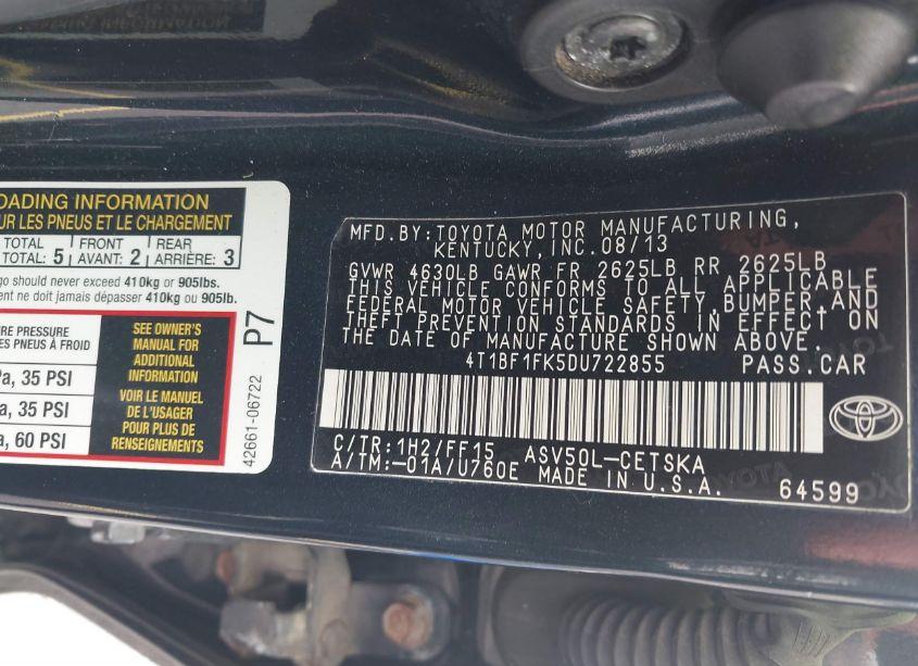Photo 9 of 2013 Toyota Camry SE (VIN 4T1BF1FK5DU722855)