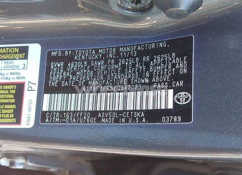 Photo 9 of 2014 Toyota Camry SE (VIN 4T1BF1FK5EU347079)