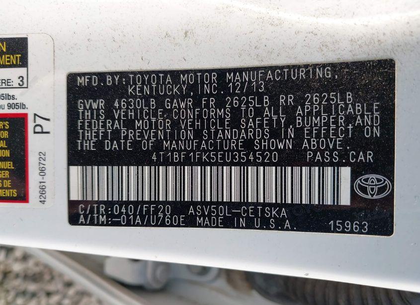 Photo 9 of 2014 Toyota Camry SE (VIN 4T1BF1FK5EU354520)