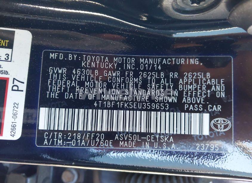 Photo 9 of 2014 Toyota Camry SE (VIN 4T1BF1FK5EU359653)