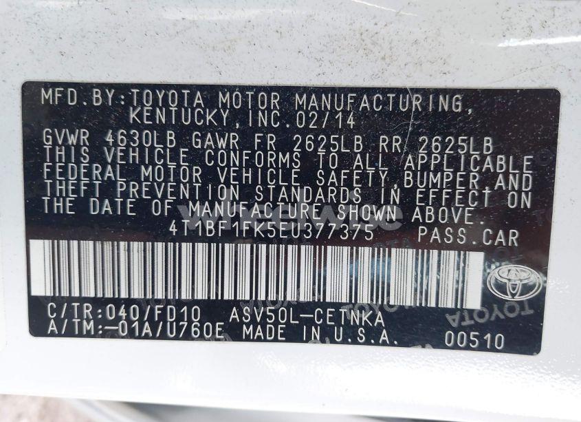 Photo 9 of 2014 Toyota Camry LE (VIN 4T1BF1FK5EU377375)