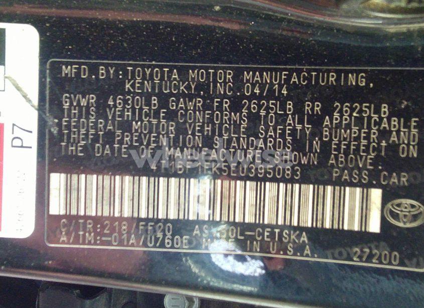 Photo 9 of 2014 Toyota Camry SE (VIN 4T1BF1FK5EU395083)