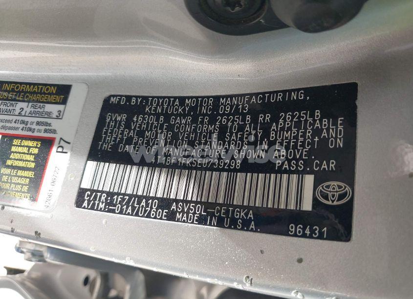 Photo 9 of 2014 Toyota Camry XLE (VIN 4T1BF1FK5EU739298)