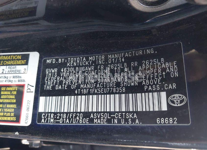 Photo 9 of 2014 Toyota Camry SE (VIN 4T1BF1FK5EU778358)