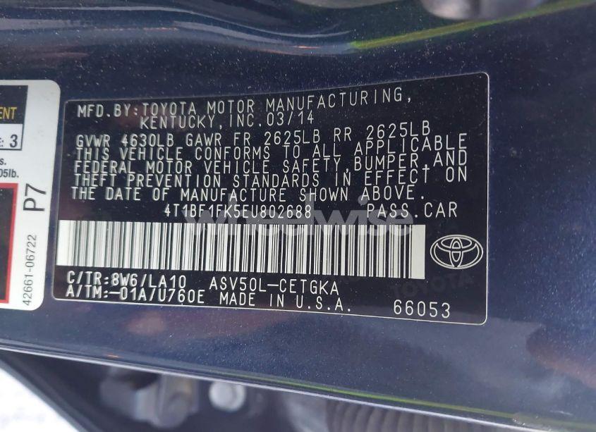 Photo 9 of 2014 Toyota Camry XLE (VIN 4T1BF1FK5EU802688)