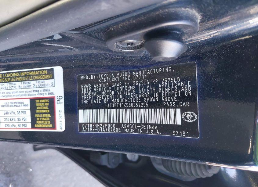 Photo 9 of 2014 Toyota Camry LE (VIN 4T1BF1FK5EU852295)