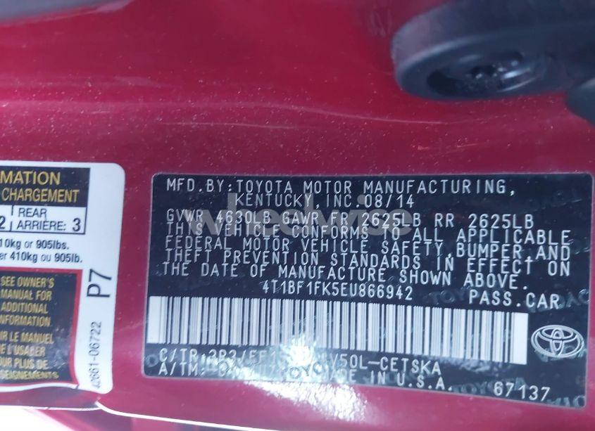 Photo 9 of 2014 Toyota Camry SE (VIN 4T1BF1FK5EU866942)