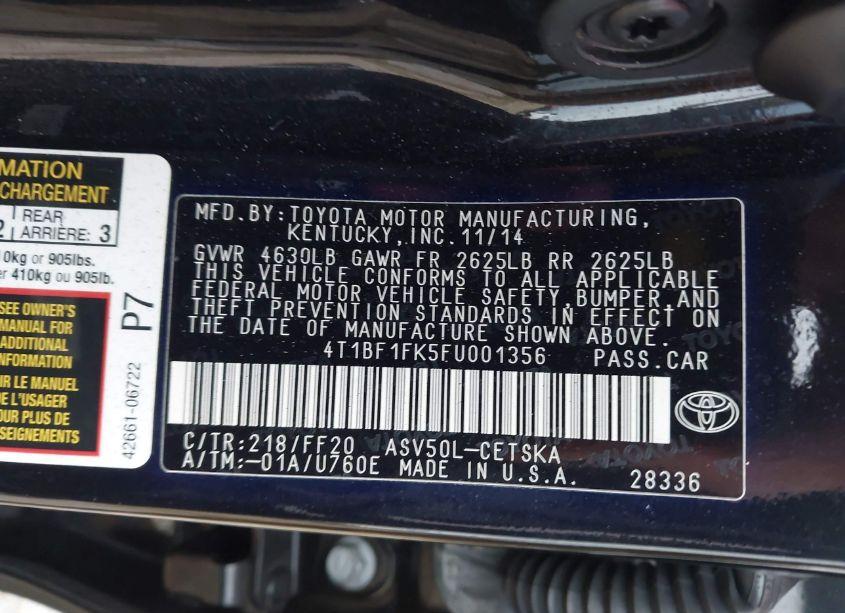 Photo 9 of 2015 Toyota Camry SE (VIN 4T1BF1FK5FU001356)