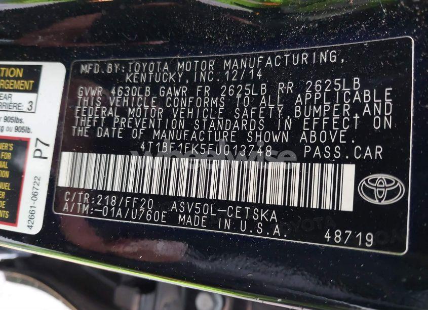 Photo 9 of 2015 Toyota Camry SE (VIN 4T1BF1FK5FU013748)