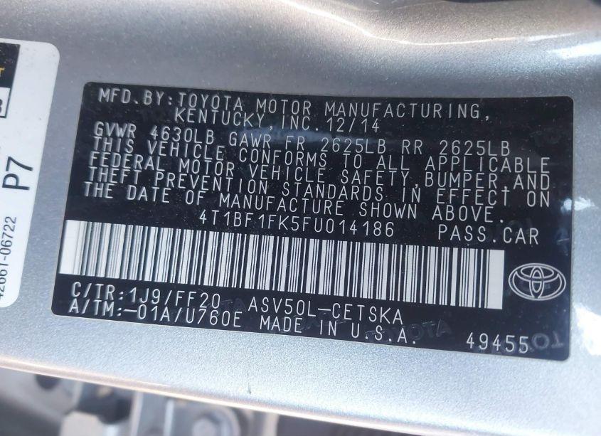 Photo 9 of 2015 Toyota Camry SE (VIN 4T1BF1FK5FU014186)