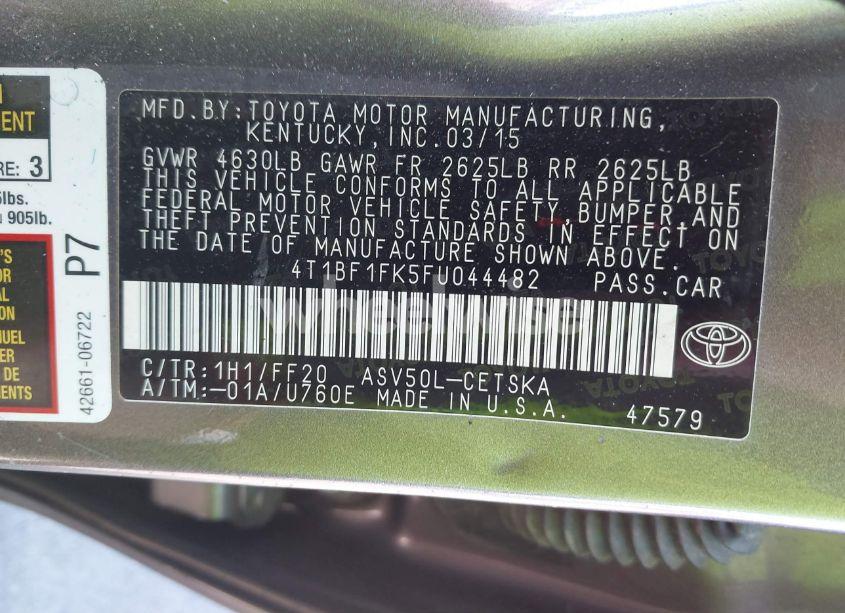 Photo 9 of 2015 Toyota Camry SE (VIN 4T1BF1FK5FU044482)