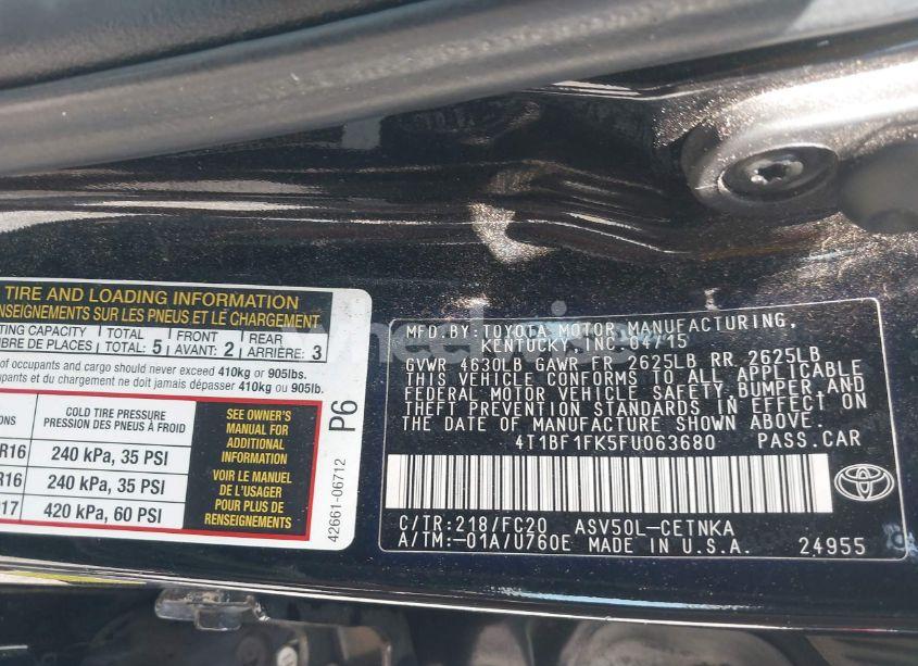 Photo 9 of 2015 Toyota Camry LE (VIN 4T1BF1FK5FU063680)