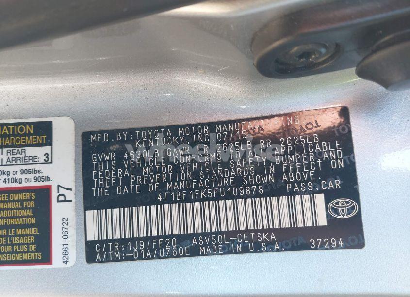 Photo 9 of 2015 Toyota Camry SE (VIN 4T1BF1FK5FU109878)