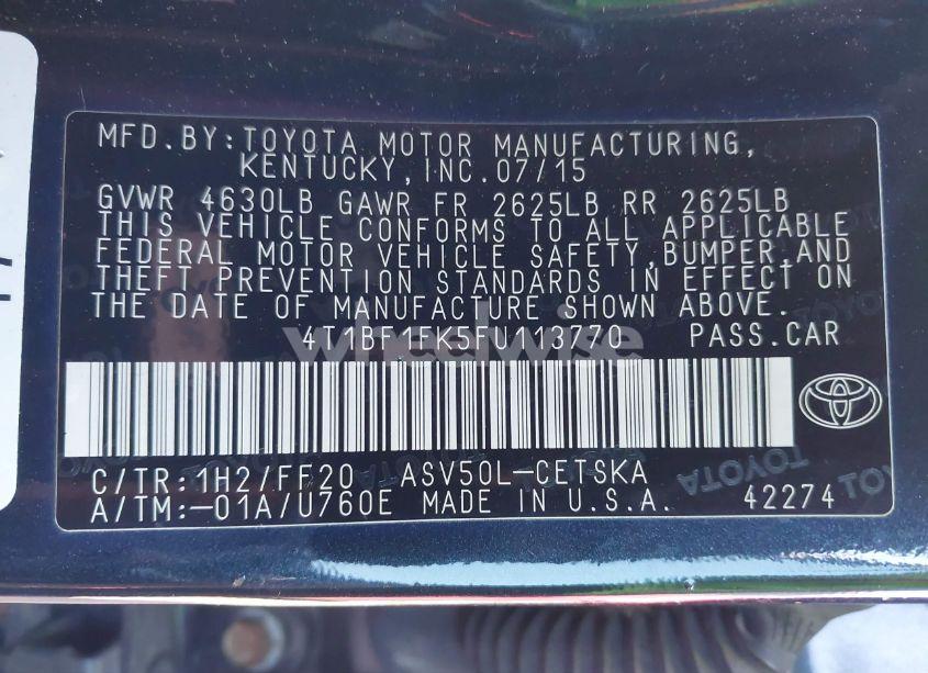 Photo 9 of 2015 Toyota Camry SE (VIN 4T1BF1FK5FU113770)