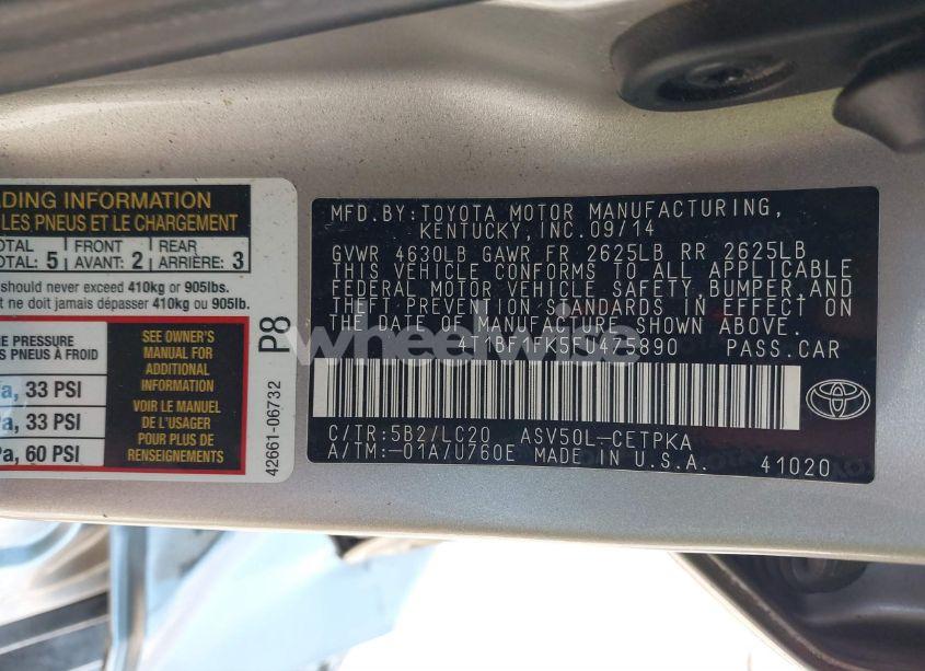 Photo 9 of 2015 Toyota Camry XSE (VIN 4T1BF1FK5FU475890)