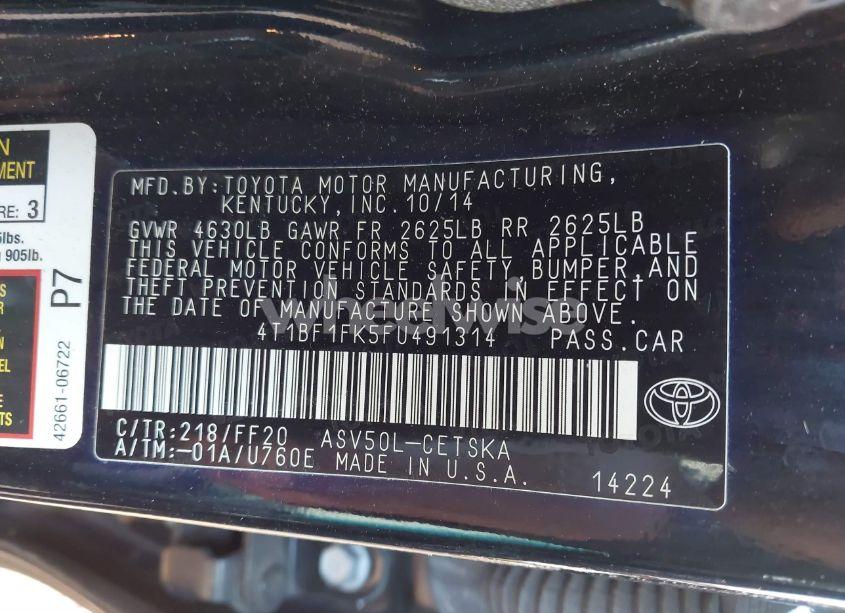 Photo 9 of 2015 Toyota Camry SE (VIN 4T1BF1FK5FU491314)