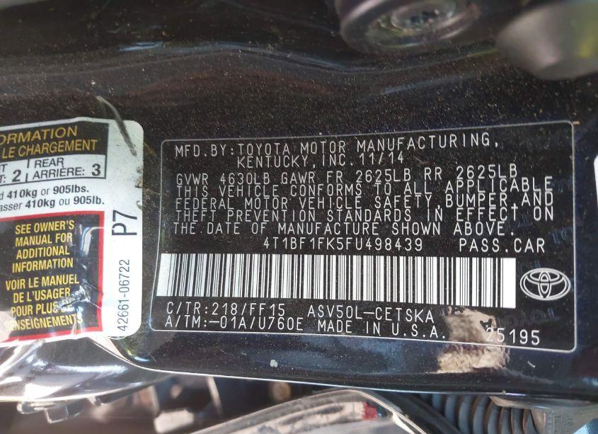 Photo 9 of 2015 Toyota Camry SE (VIN 4T1BF1FK5FU498439)