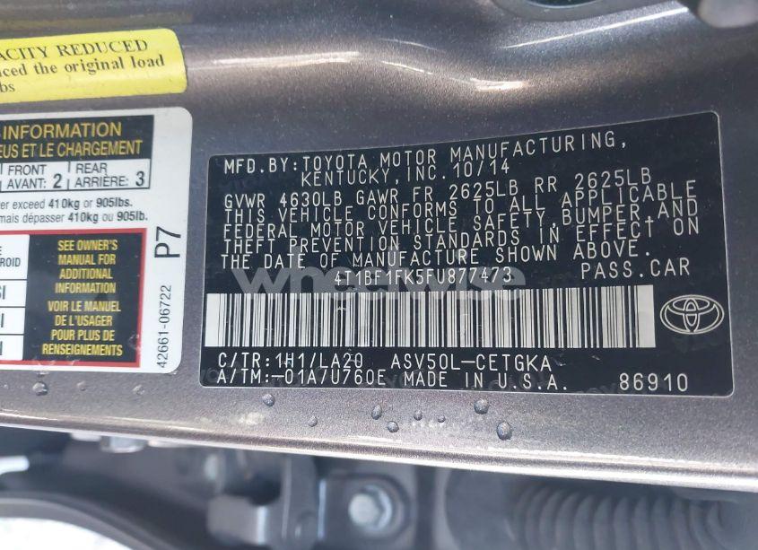 Photo 9 of 2015 Toyota Camry XLE (VIN 4T1BF1FK5FU877473)