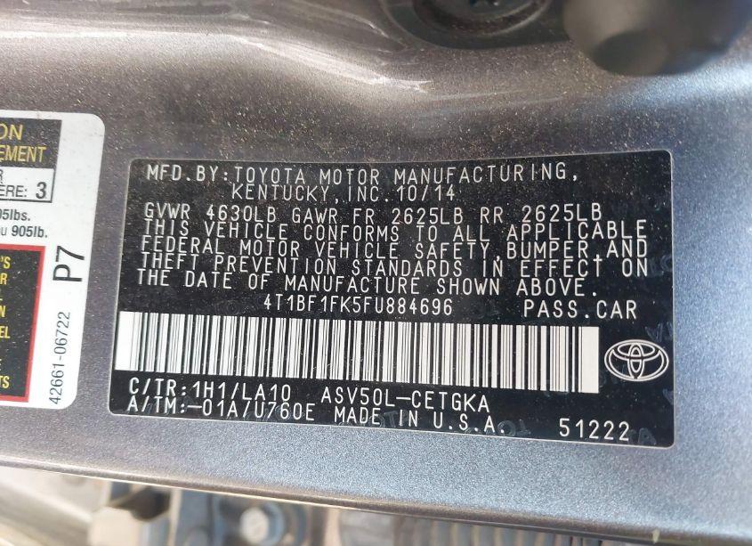 Photo 9 of 2015 Toyota Camry XLE (VIN 4T1BF1FK5FU884696)