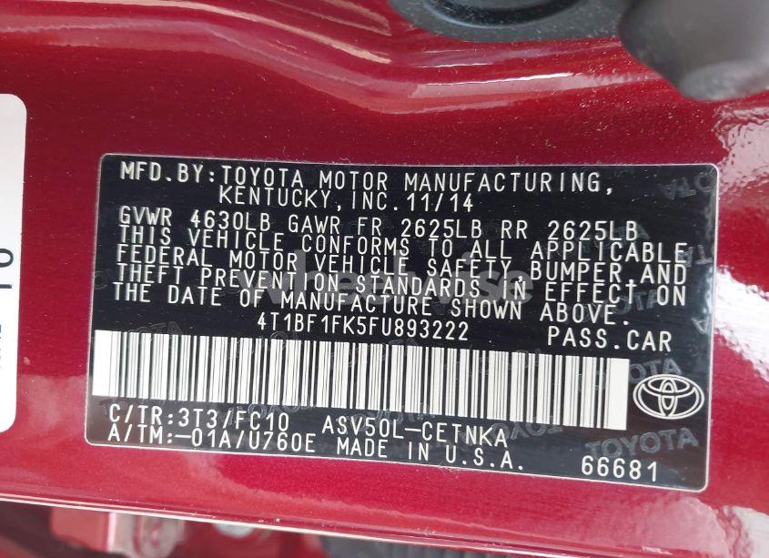 Photo 9 of 2015 Toyota Camry LE (VIN 4T1BF1FK5FU893222)