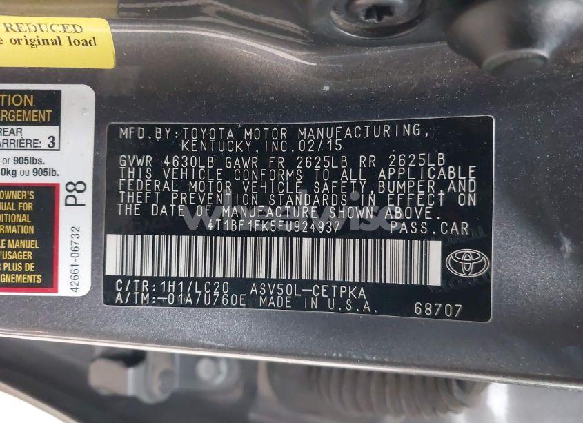 Photo 9 of 2015 Toyota Camry XSE (VIN 4T1BF1FK5FU924937)