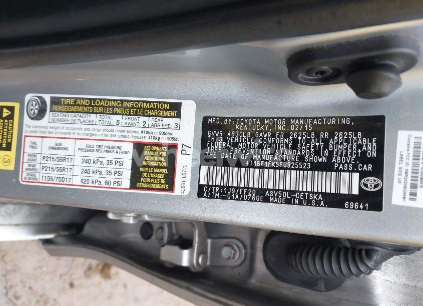 Photo 9 of 2015 Toyota Camry SE (VIN 4T1BF1FK5FU925523)